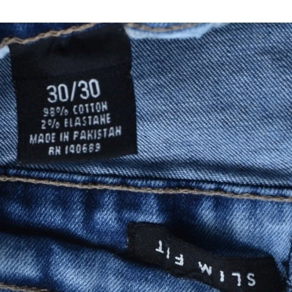 Copper Rivet Slim Fit Distressed Graphic Jeans Blue Mens 28 Icon King New Wave